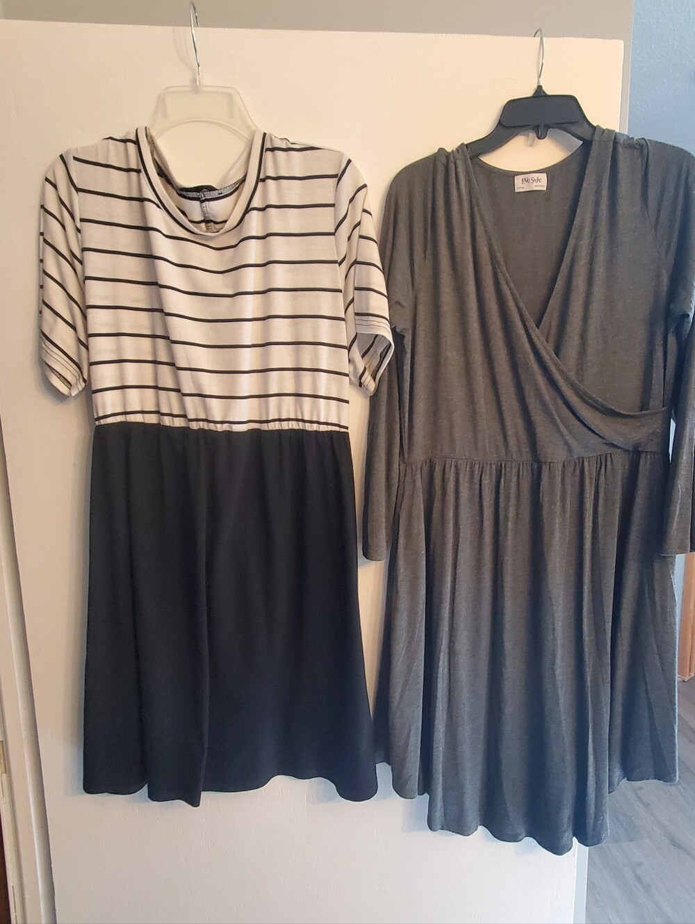 Gray Dress And White Stripped Dress - Fit-and-Flare